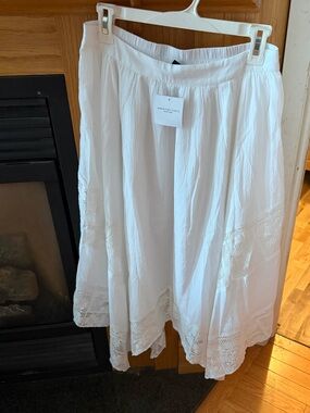 aerie White Lace-Trim A-Line Midi Skirt